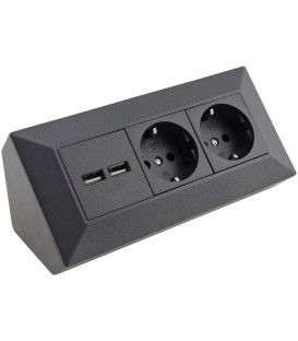 2-fach Steckdosenblock+ 2x USB - anthrazit Bild 1